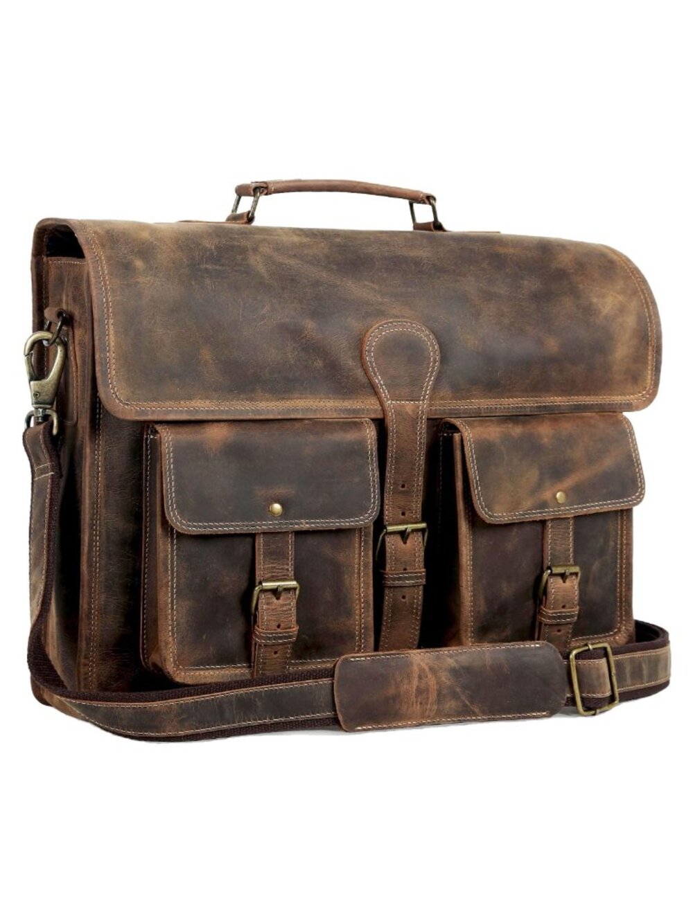 18 Inch Leather Briefcase Laptop Bag for Men Women Top-Grain Buffalo Leather